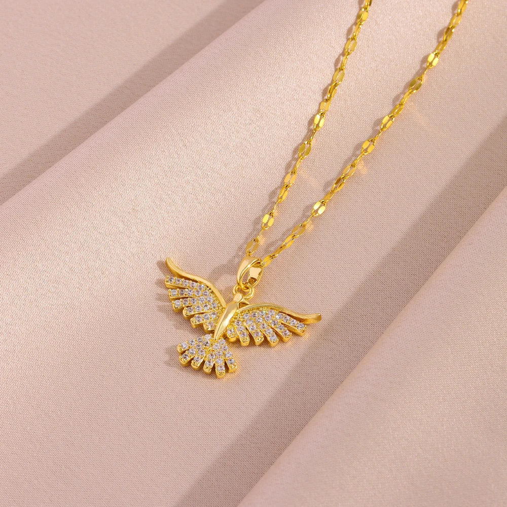 Stainless Steel 18K Gold Plated Vintage Phoenix Pendant Necklaces