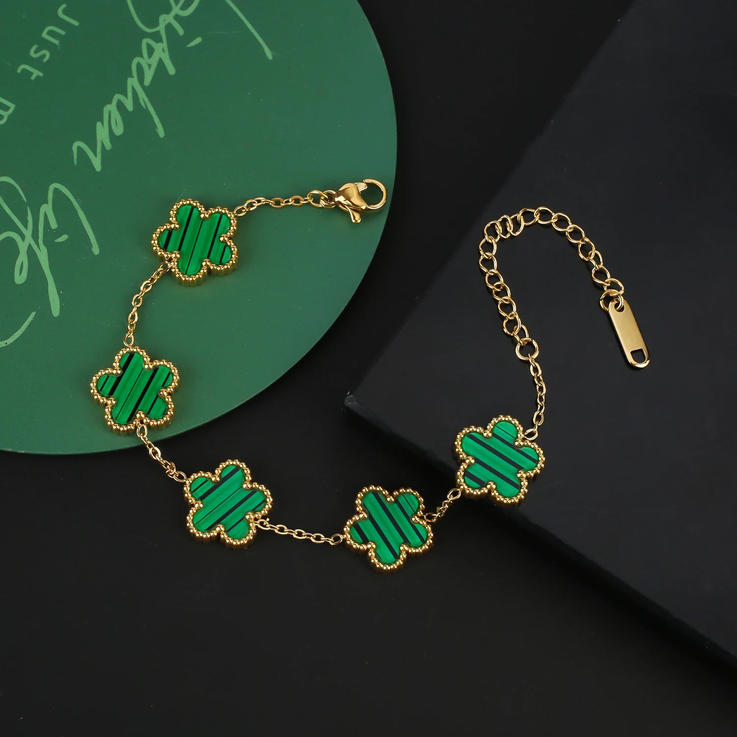 Stainless Steel Five Leaf Flower Clover Bracelet Necklace Earrings