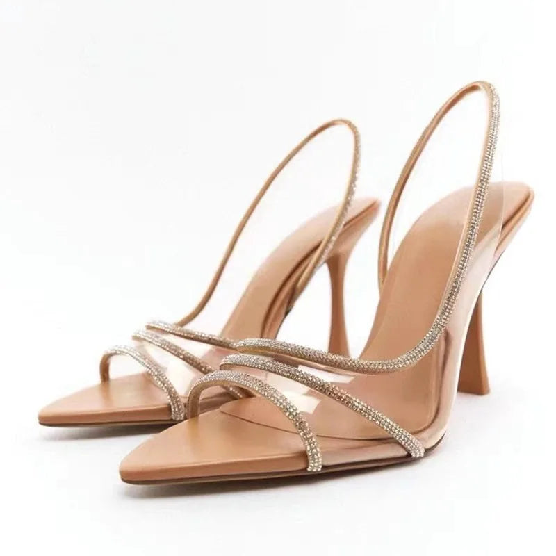 Shallow Mouth Back Hollow Pointed Water Diamond Open Toe Sandals