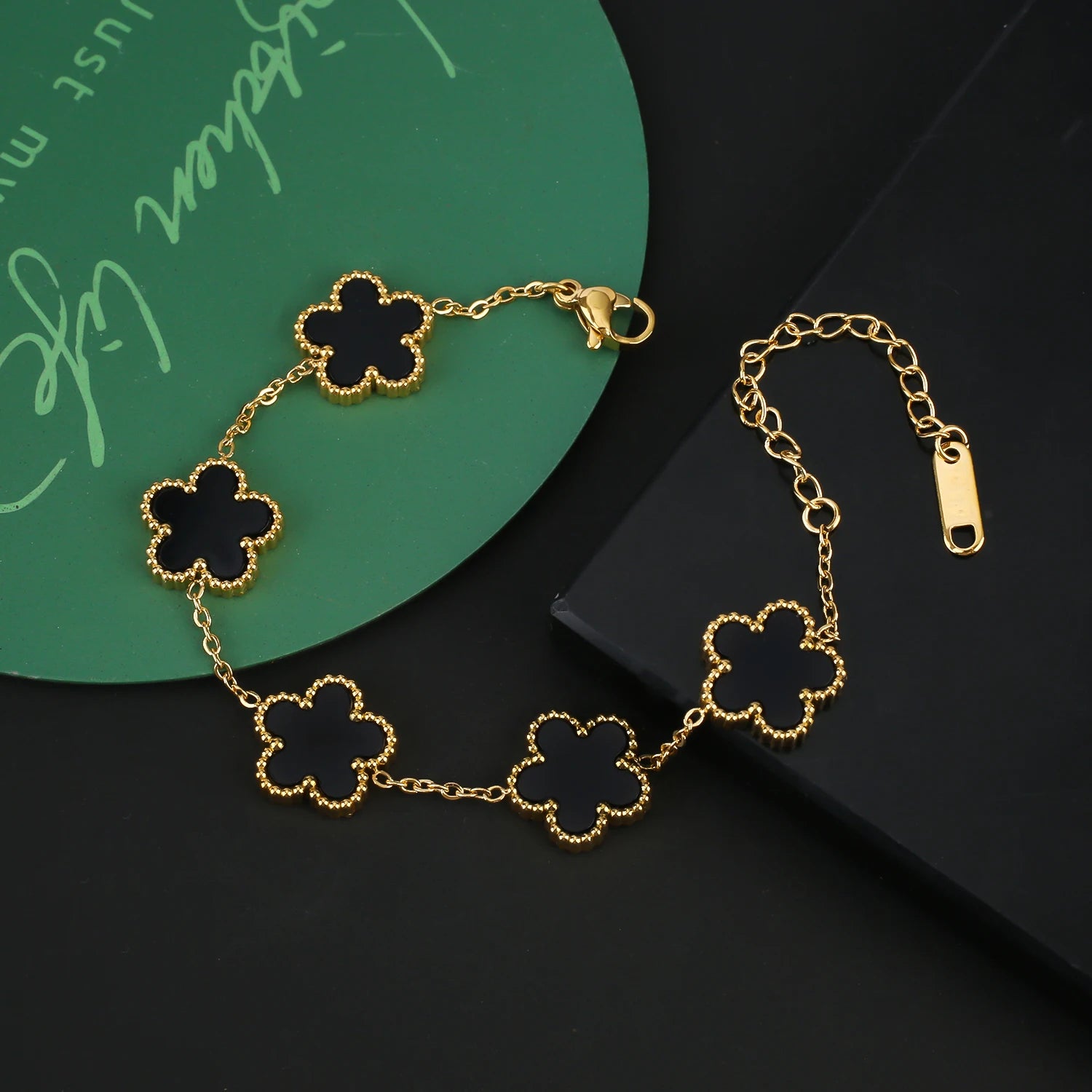 Stainless Steel Five Leaf Flower Clover Bracelet Necklace Earrings