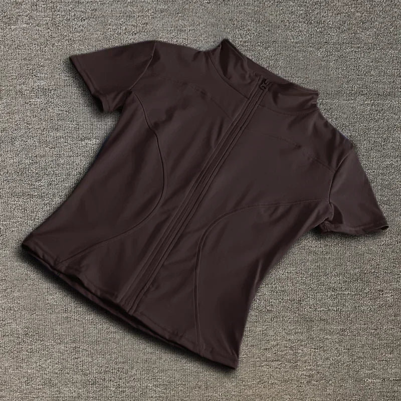 Training- Full Zipper Short Sleeves Yoga shirts