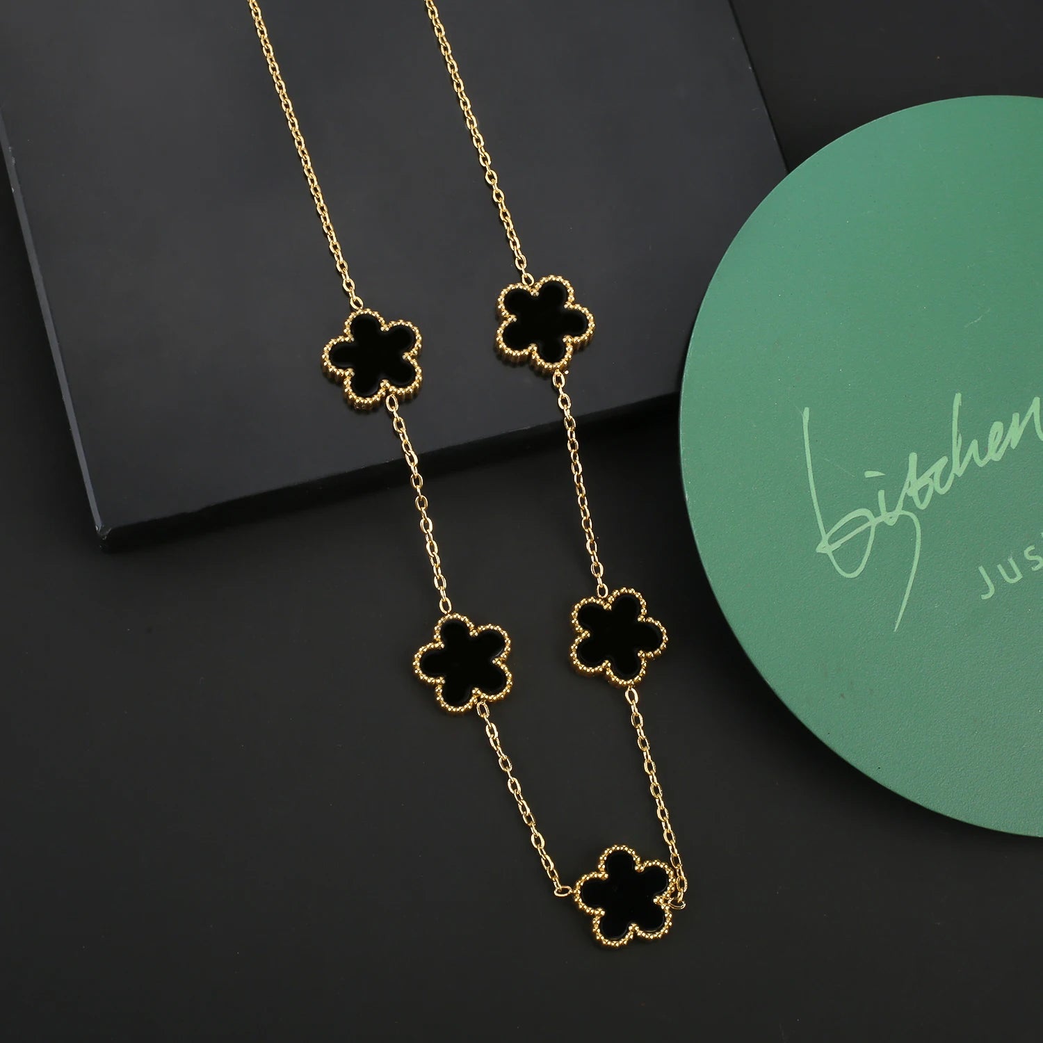 Stainless Steel Five Leaf Flower Clover Bracelet Necklace Earrings