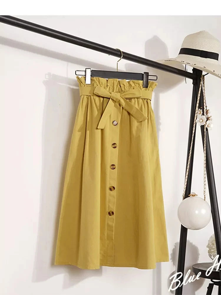 Midi Knee Length High Waist Pleated Skirts