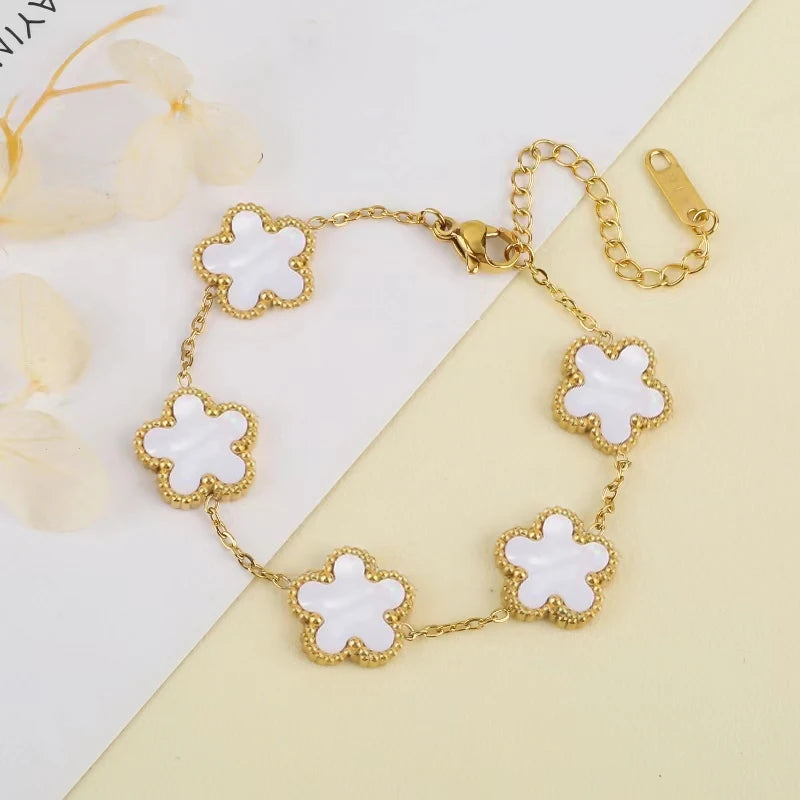 Stainless Steel Laser Five Leaf Flower Adjustable Clover Bracelets