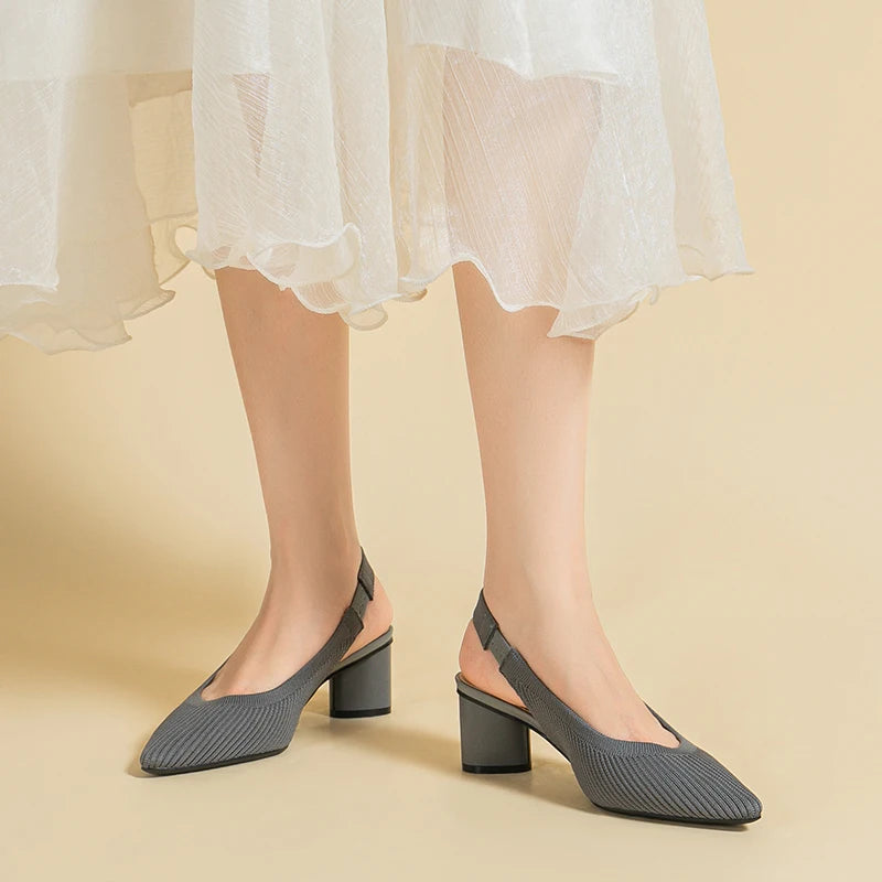 Knitted Round Thick Heels
