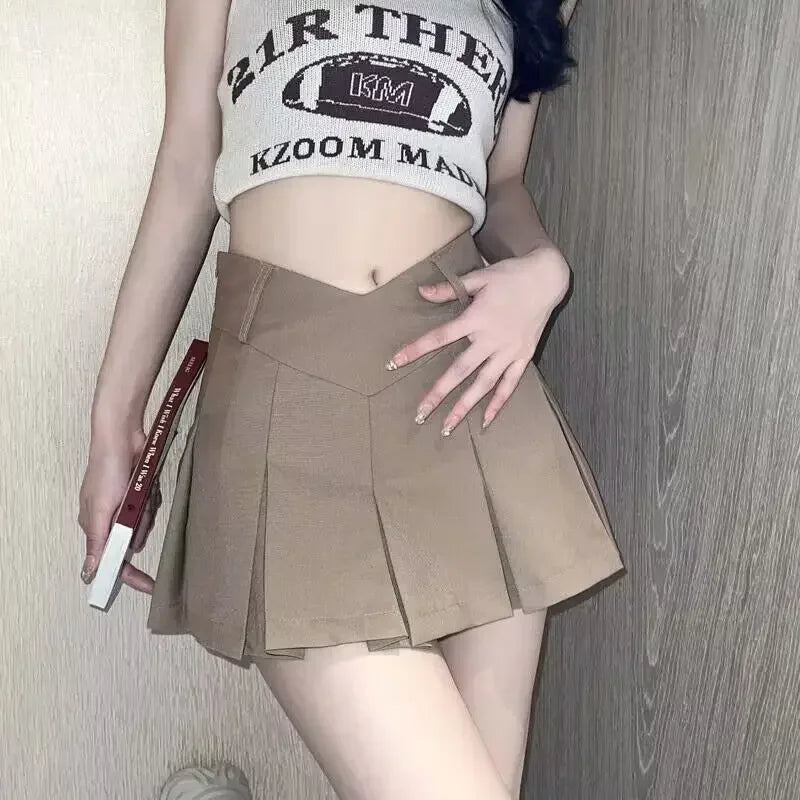 Retro V Waist Mini Pleated Skirts