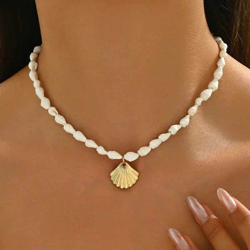 Rice Beads Starfish Pendant Necklace