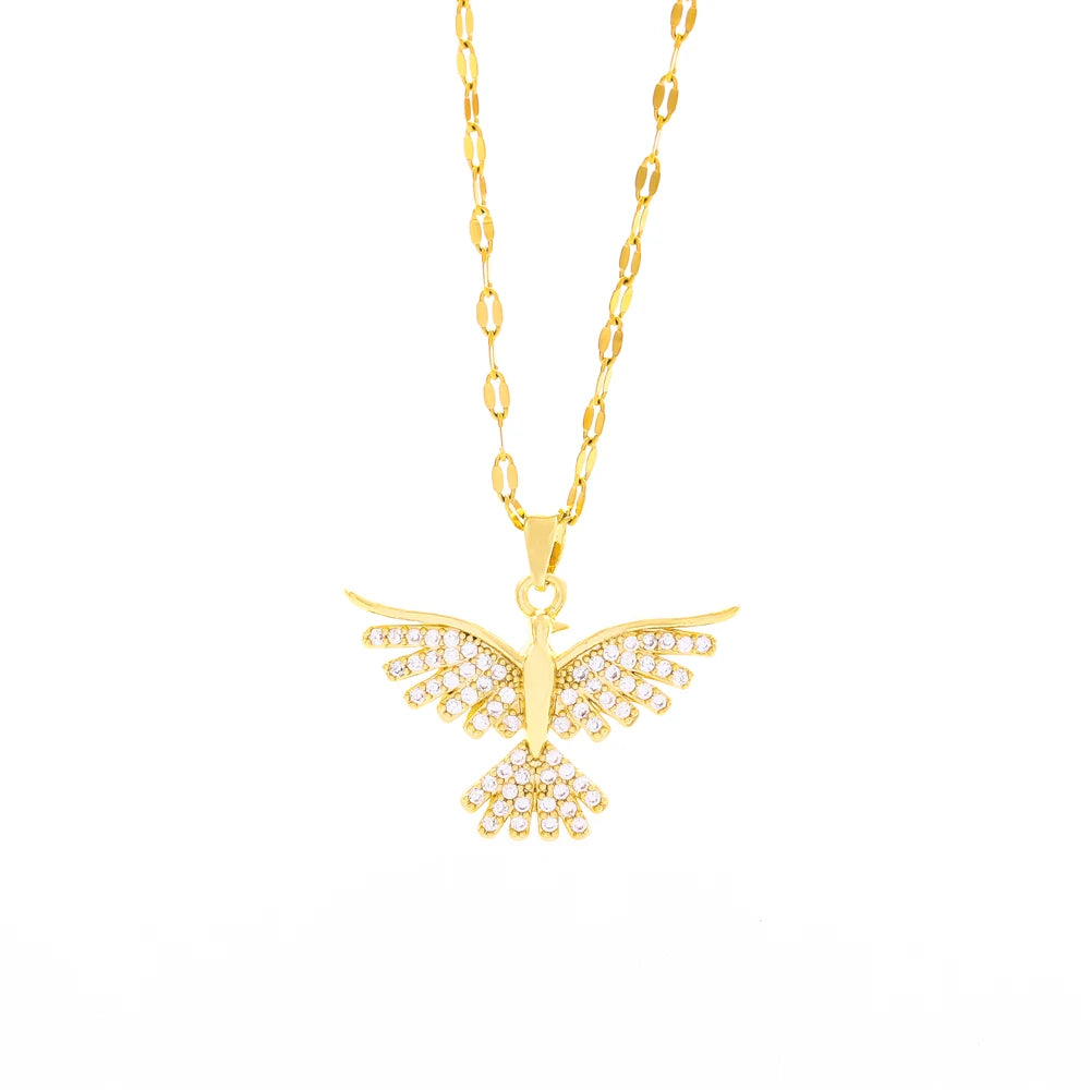 Stainless Steel 18K Gold Plated Vintage Phoenix Pendant Necklaces