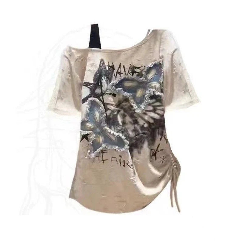 Off shoulder Oversize Graphic T Shirt