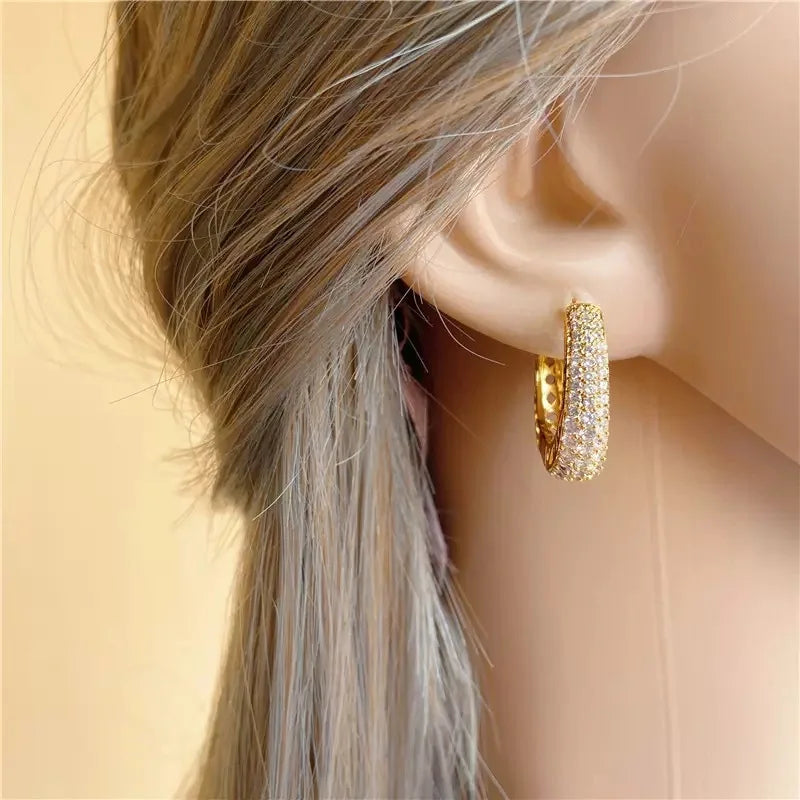 Paved Dazzling CZ Stone Hoop Earrings