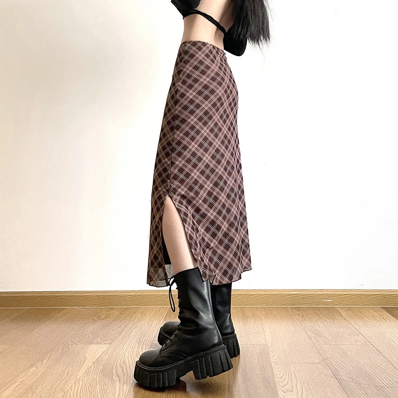 Ankle-Length Plaid Print Wrap Skirts