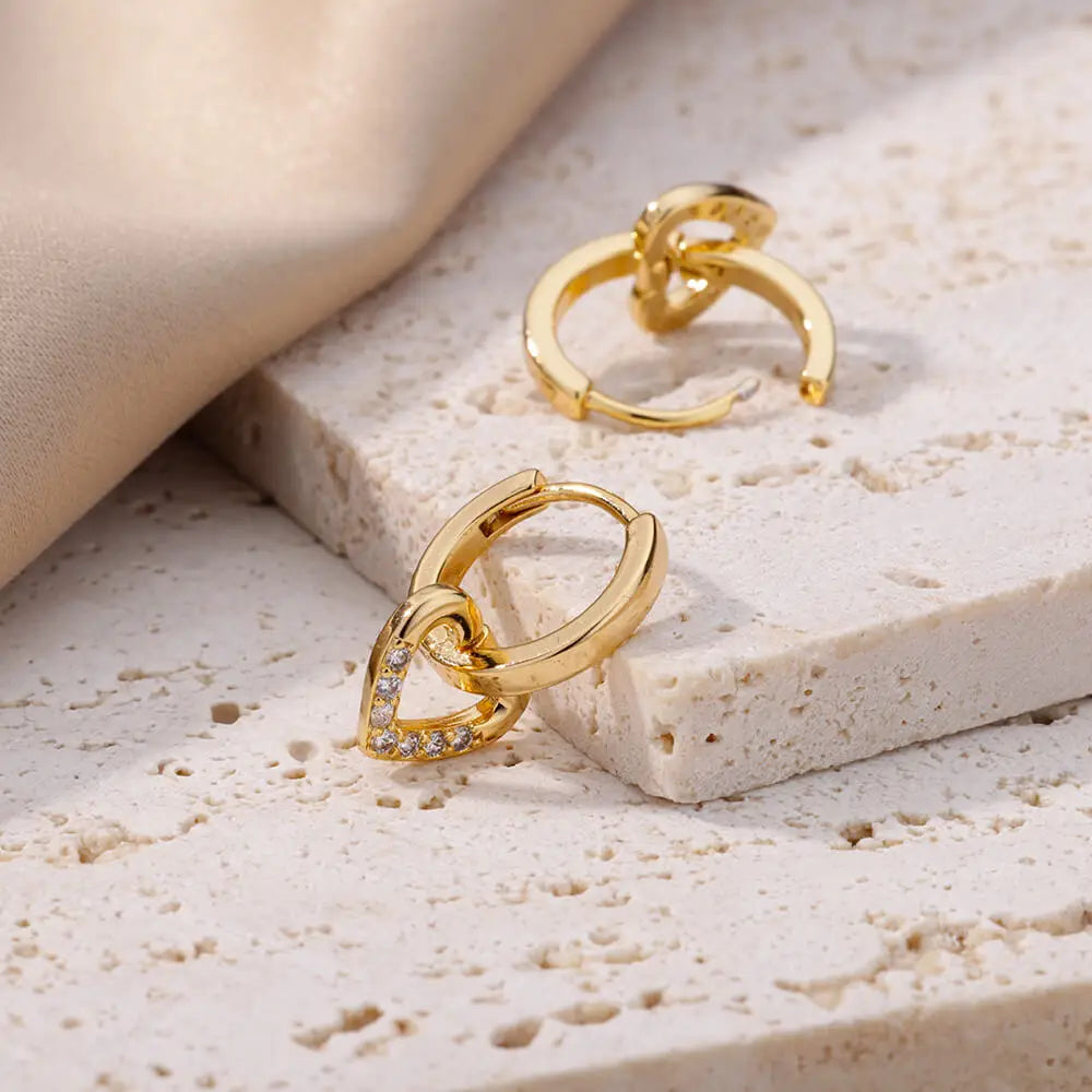 Stainless Steel Hollow Zircon Heart Earrings