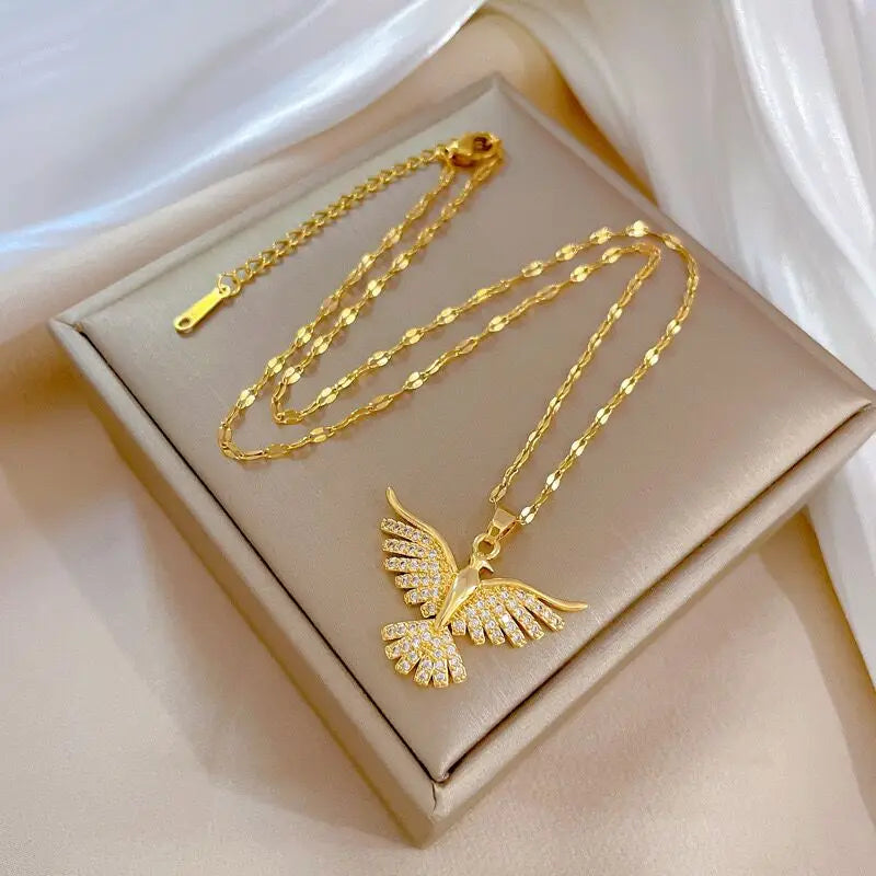 Stainless Steel 18K Gold Plated Vintage Phoenix Pendant Necklaces