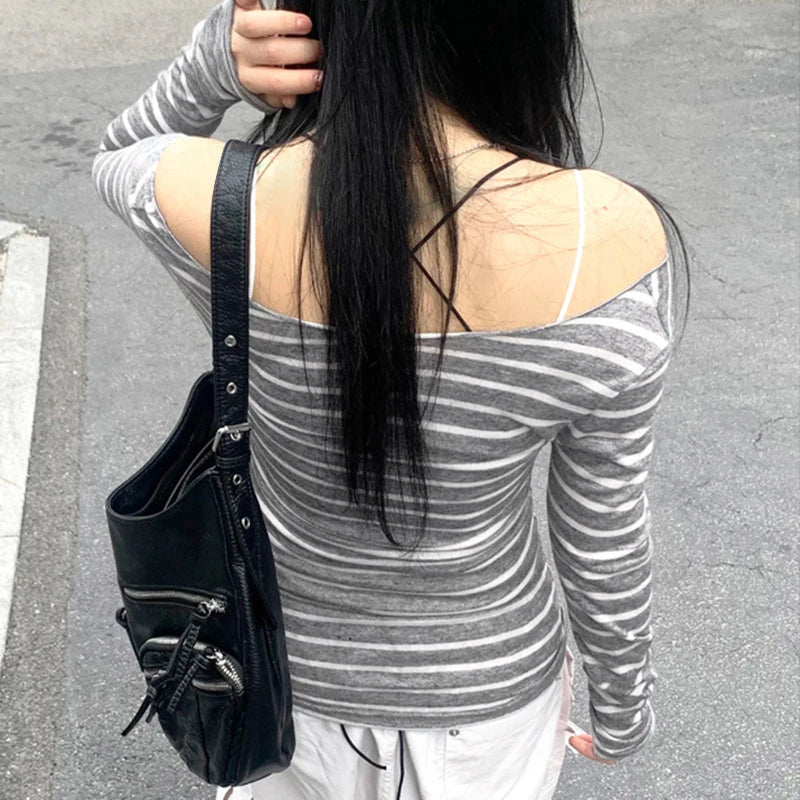 Slim Long-Sleeved Striped Tops