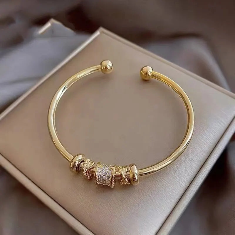 Gold Plated Cubic Zircon Stone Rhodium Adjustable Cuff Bracelet