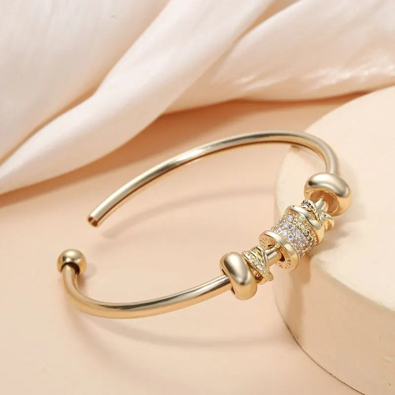 Gold Plated Cubic Zircon Stone Rhodium Adjustable Cuff Bracelet