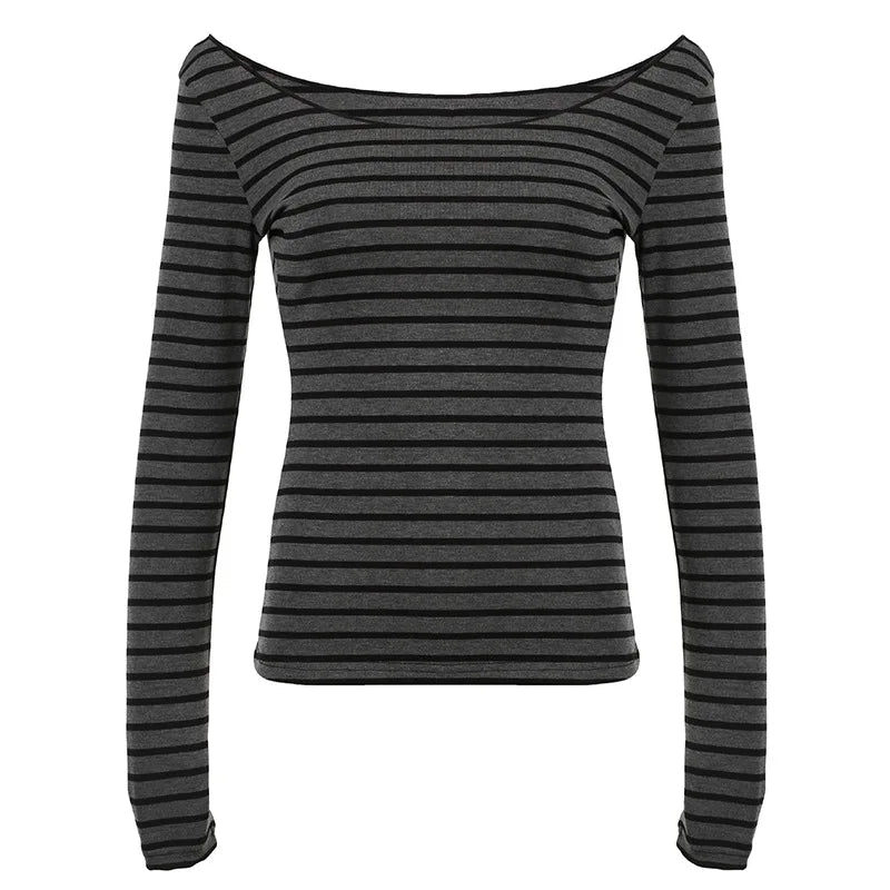 Slim Long-Sleeved Striped Tops