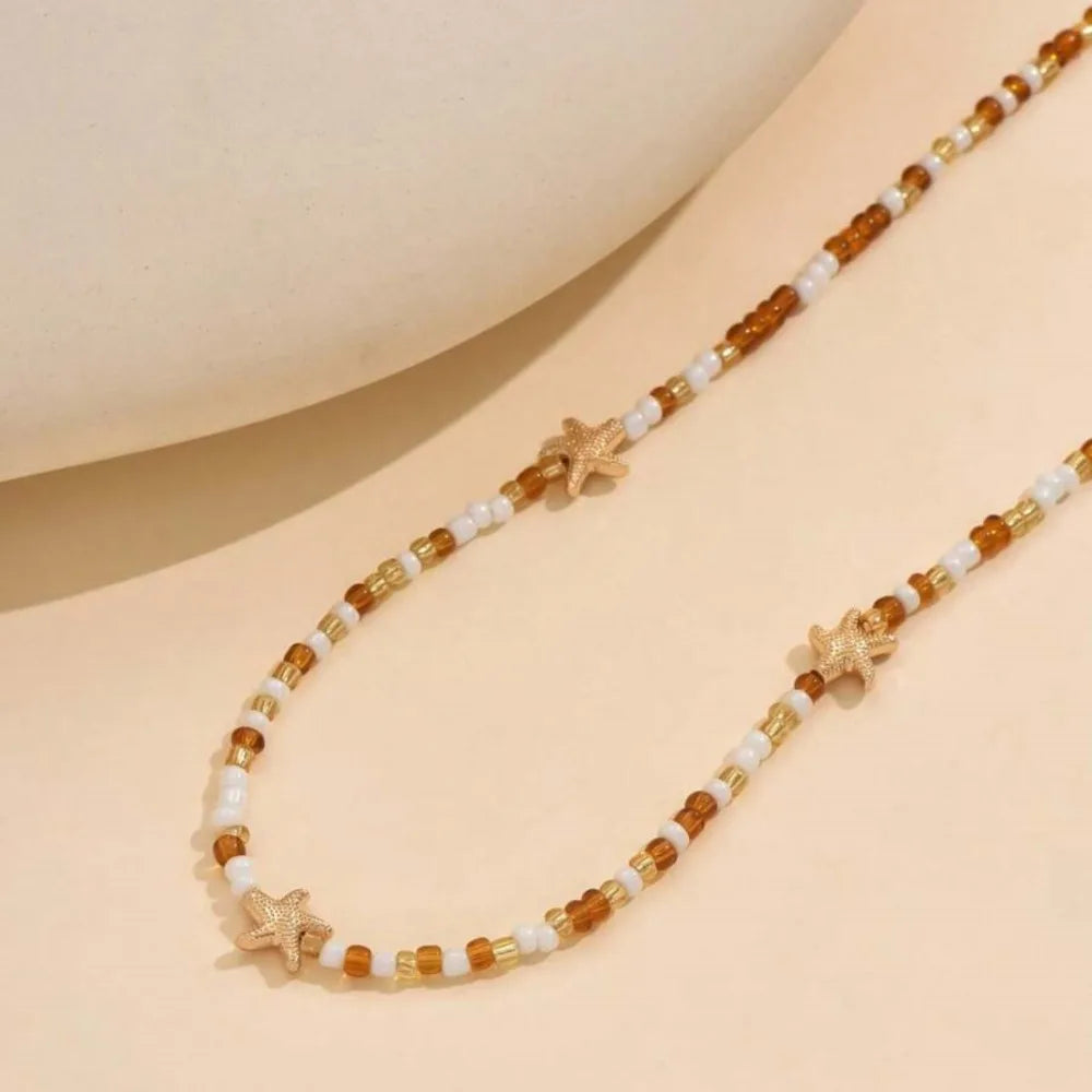 Rice Beads Starfish Pendant Necklace