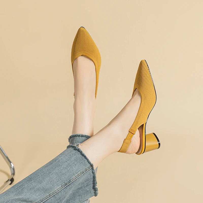 Knitted Round Thick Heels